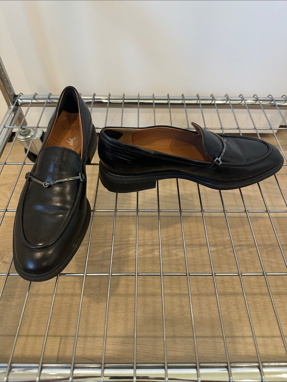 Franco Sarto Black Leather Slip-On Loafers with Silver Bit
